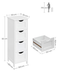 Smalle Badkamerkast met 4 Lades in Landelijke Stijl, 30 x 30 x 82 cm