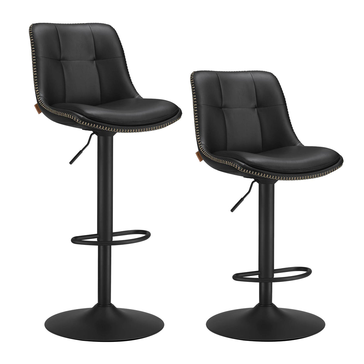 Set van 2 Barkrukken met Rugleuning en Voetsteun, in Hoogte Verstelbaar en 360° Draaibaar, Zithoogte 62-84 cm