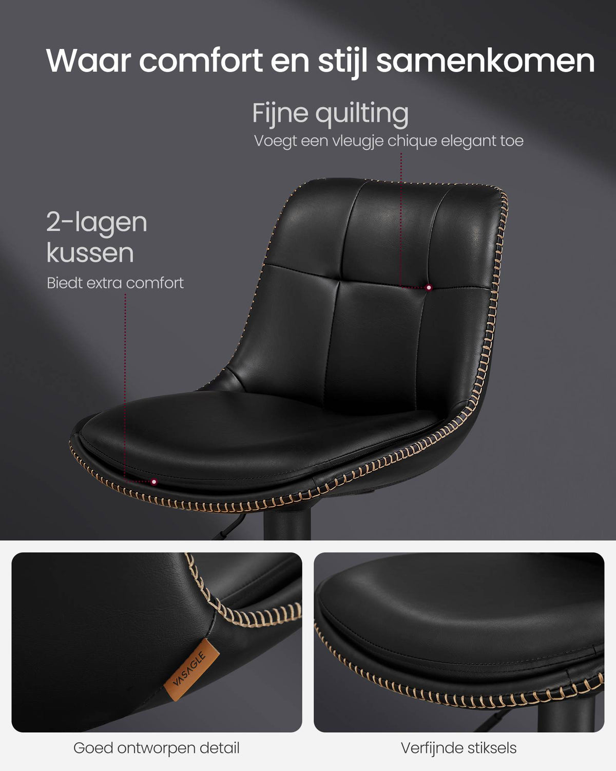 Set van 2 Barkrukken met Rugleuning en Voetsteun, in Hoogte Verstelbaar en 360° Draaibaar, Zithoogte 62-84 cm