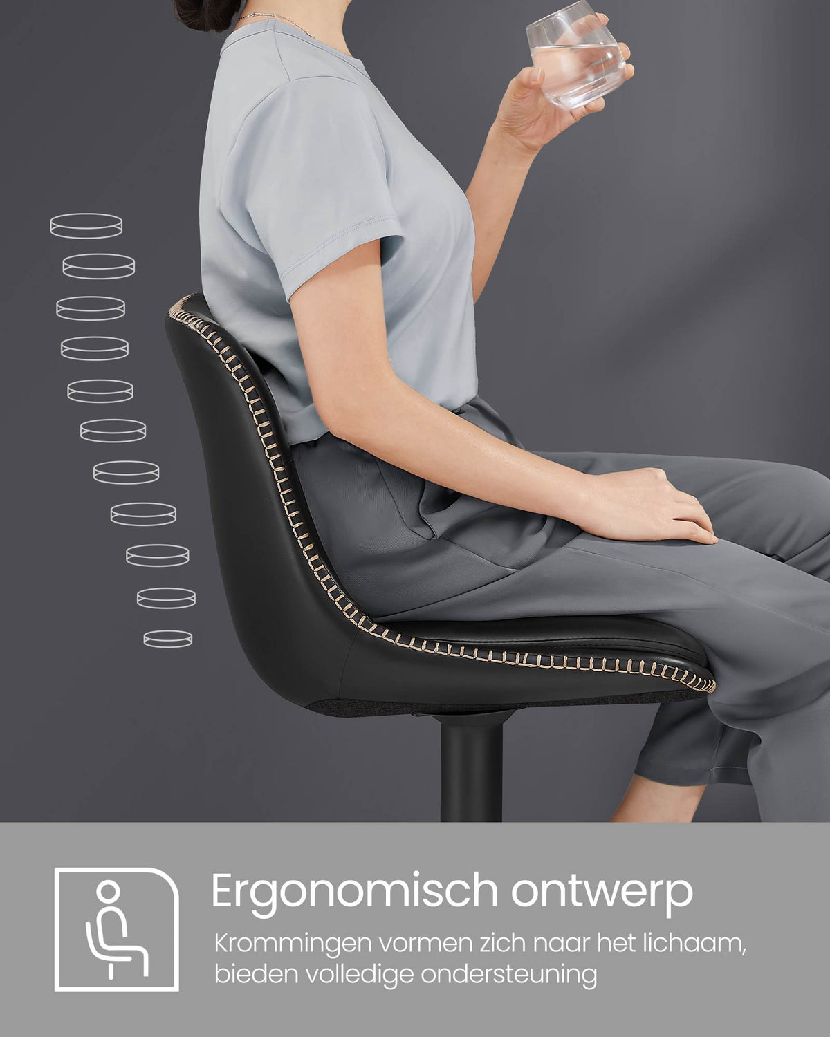 Set van 2 Barkrukken met Rugleuning en Voetsteun, in Hoogte Verstelbaar en 360° Draaibaar, Zithoogte 62-84 cm