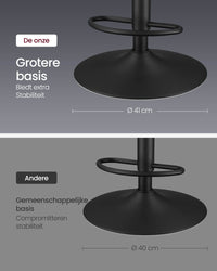 Set van 2 Barkrukken met Rugleuning en Voetsteun, in Hoogte Verstelbaar en 360° Draaibaar, Zithoogte 62-84 cm
