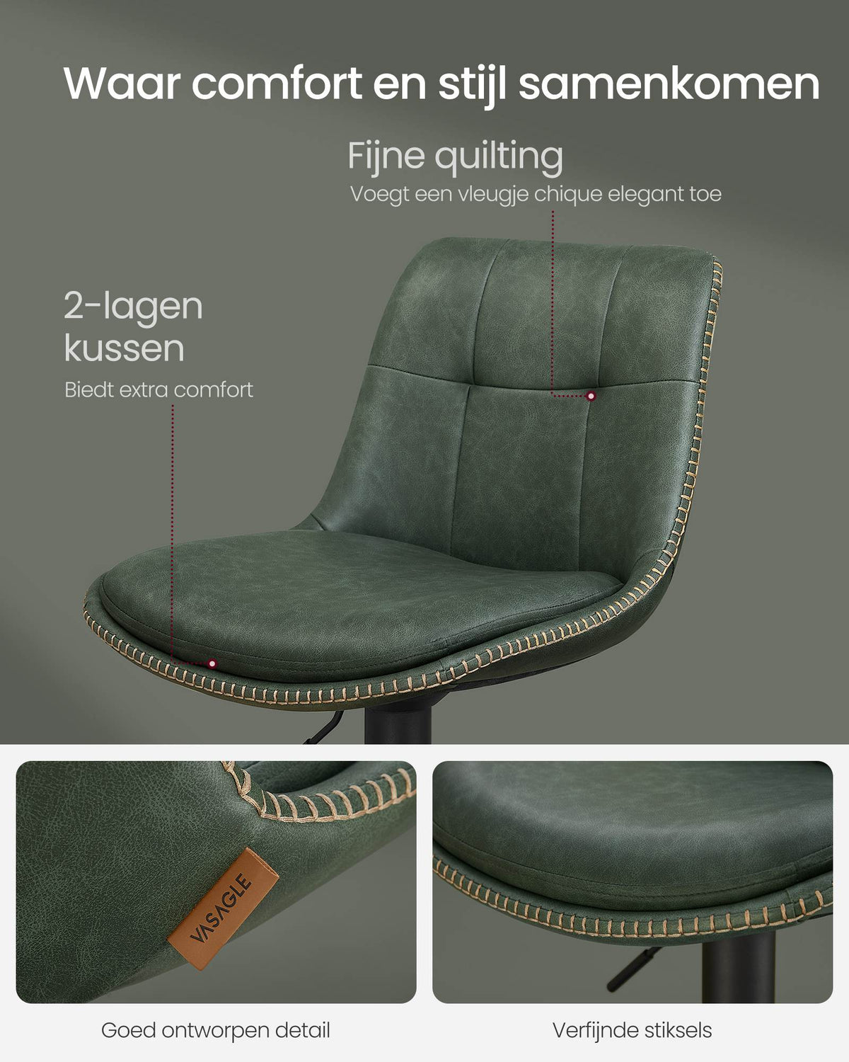 Set van 2 Barkrukken met Rugleuning en Voetsteun, in Hoogte Verstelbaar en 360° Draaibaar, Zithoogte 62-84 cm