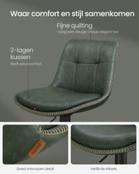 Set van 2 Barkrukken met Rugleuning en Voetsteun, in Hoogte Verstelbaar en 360° Draaibaar, Zithoogte 62-84 cm