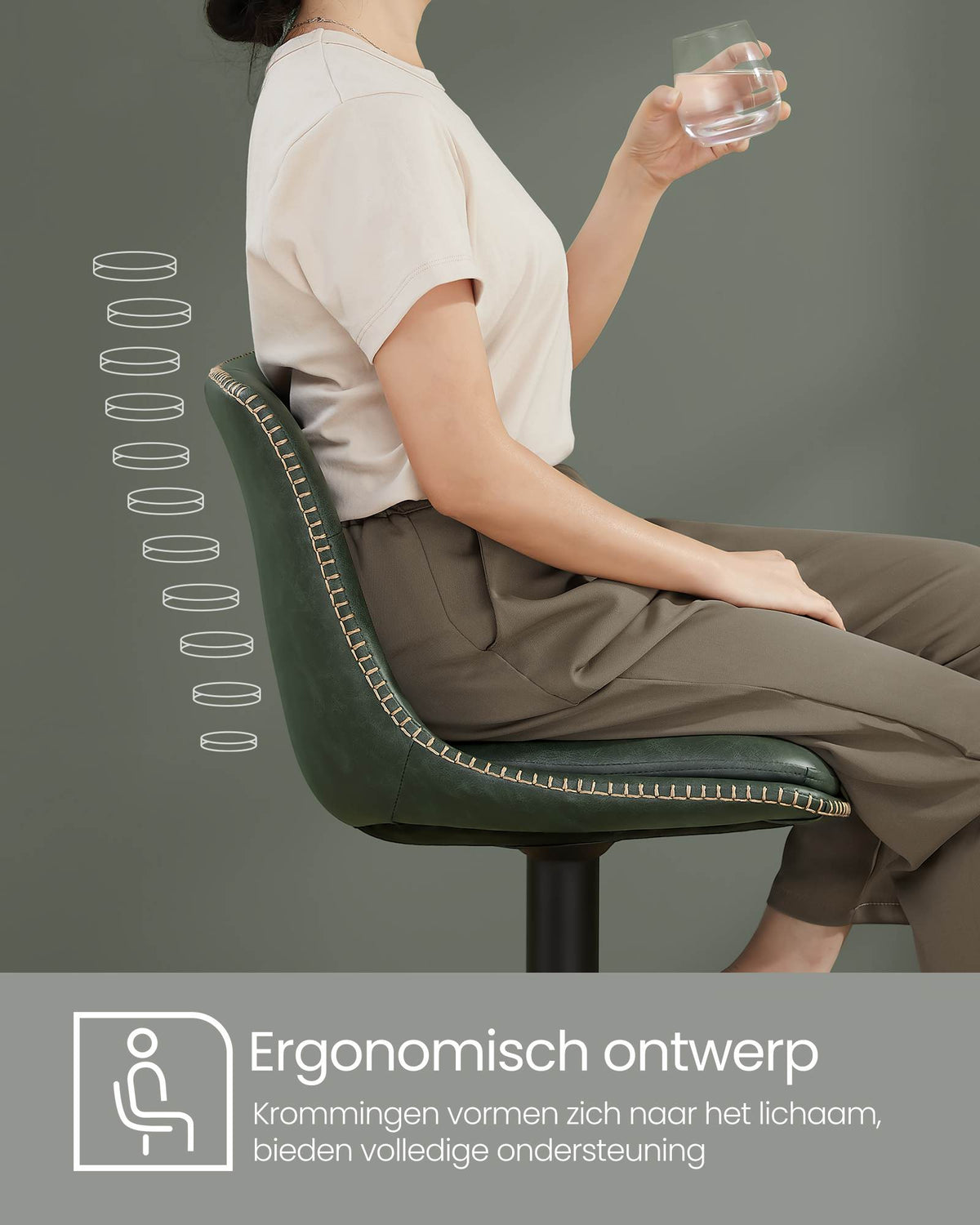 Set van 2 Barkrukken met Rugleuning en Voetsteun, in Hoogte Verstelbaar en 360° Draaibaar, Zithoogte 62-84 cm