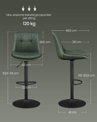 Set van 2 Barkrukken met Rugleuning en Voetsteun, in Hoogte Verstelbaar en 360° Draaibaar, Zithoogte 62-84 cm