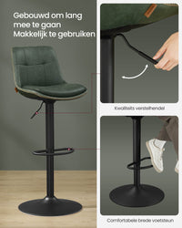 Set van 2 Barkrukken met Rugleuning en Voetsteun, in Hoogte Verstelbaar en 360° Draaibaar, Zithoogte 62-84 cm