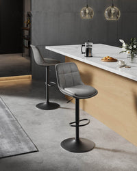 Set van 2 Barkrukken met Rugleuning en Voetsteun, in Hoogte Verstelbaar en 360° Draaibaar, Zithoogte 62-84 cm