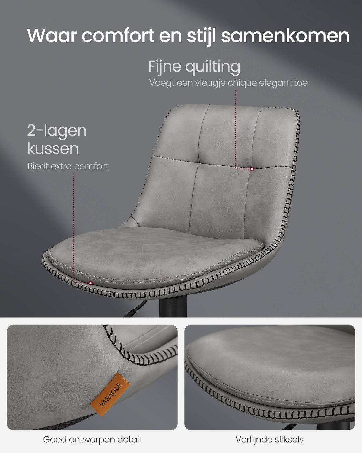 Set van 2 Barkrukken met Rugleuning en Voetsteun, in Hoogte Verstelbaar en 360° Draaibaar, Zithoogte 62-84 cm