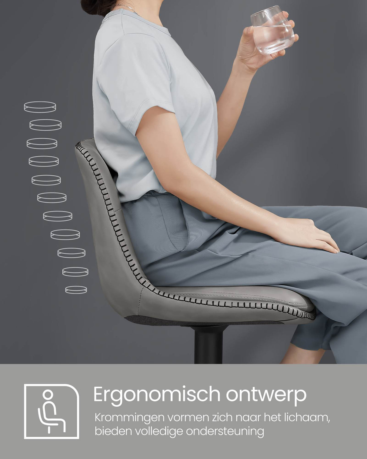 Set van 2 Barkrukken met Rugleuning en Voetsteun, in Hoogte Verstelbaar en 360° Draaibaar, Zithoogte 62-84 cm