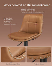 Set van 2 Barkrukken met Rugleuning en Voetsteun, in Hoogte Verstelbaar en 360° Draaibaar, Zithoogte 62-84 cm