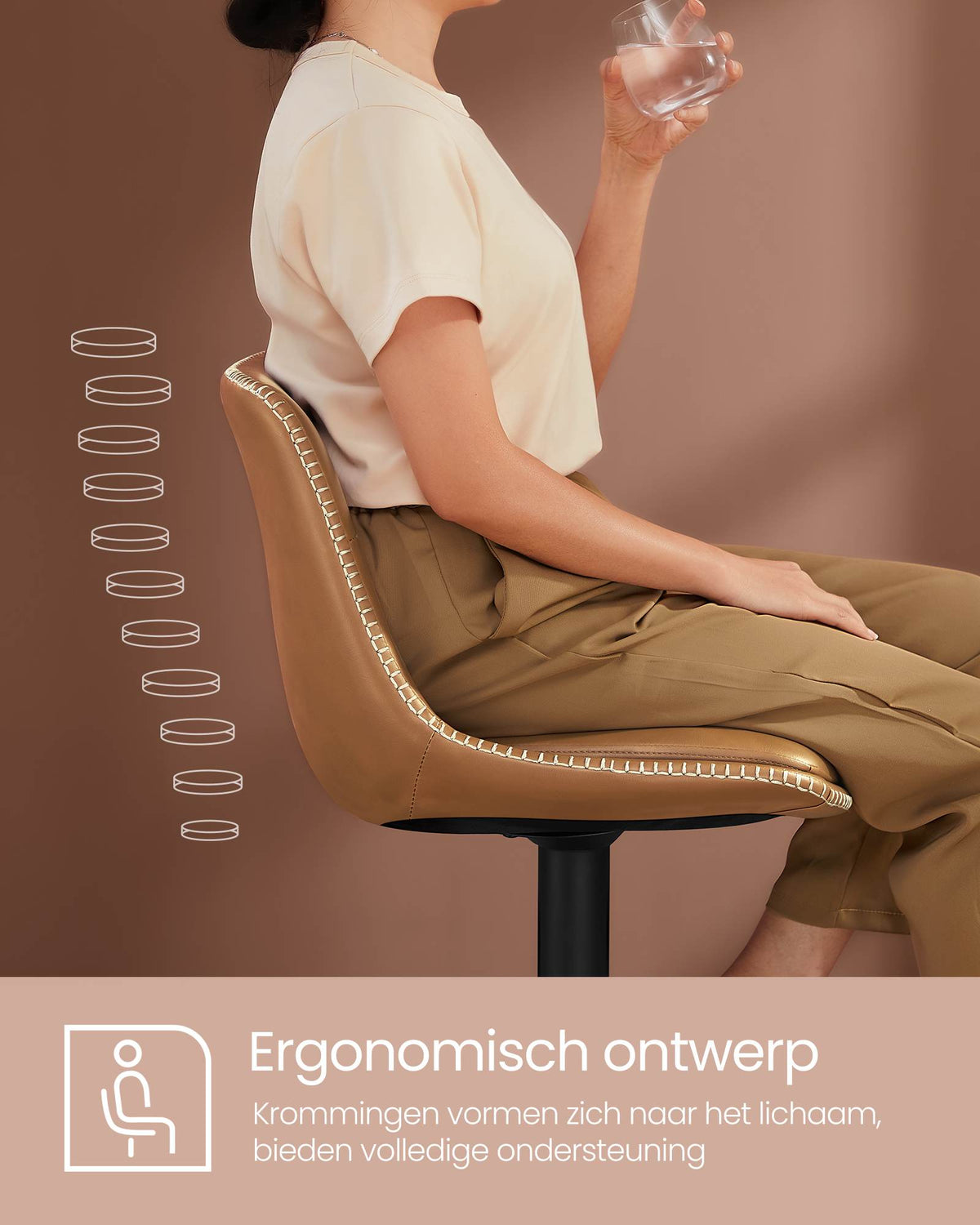 Set van 2 Barkrukken met Rugleuning en Voetsteun, in Hoogte Verstelbaar en 360° Draaibaar, Zithoogte 62-84 cm