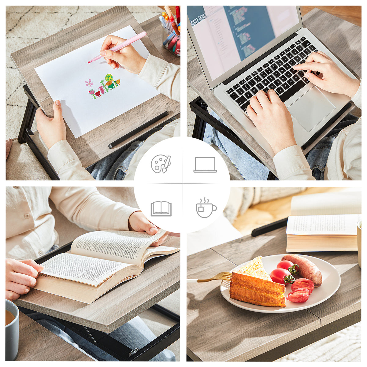 Laptoptafel met Inklapbare Bamboe Poten en Lade, 55 x 35 cm