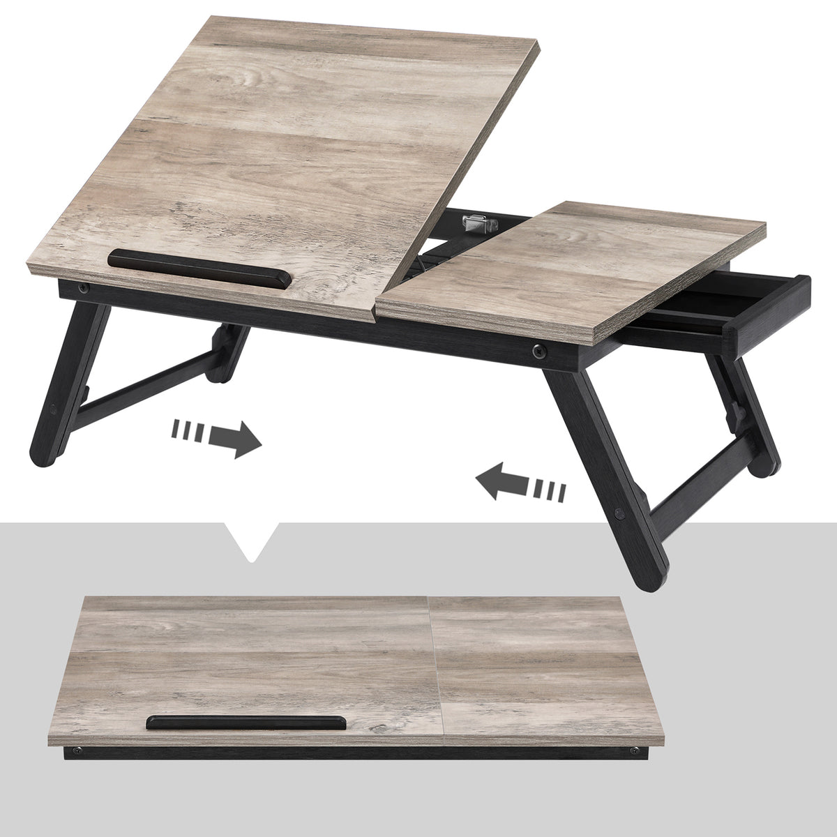 Laptoptafel met Inklapbare Bamboe Poten en Lade, 55 x 35 cm