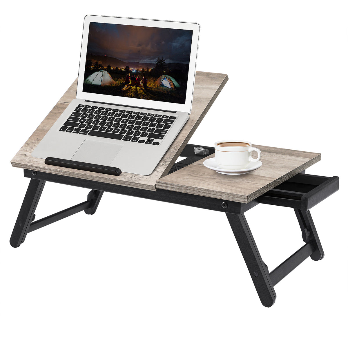 Laptoptafel met Inklapbare Bamboe Poten en Lade, 55 x 35 cm