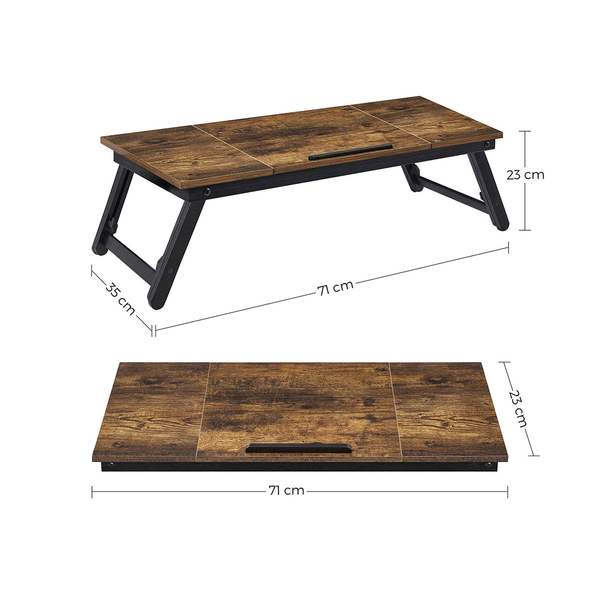 In Hoogte Verstelbare Laptoptafel van Bamboe met Inklapbare Poten, 71 x 35 cm