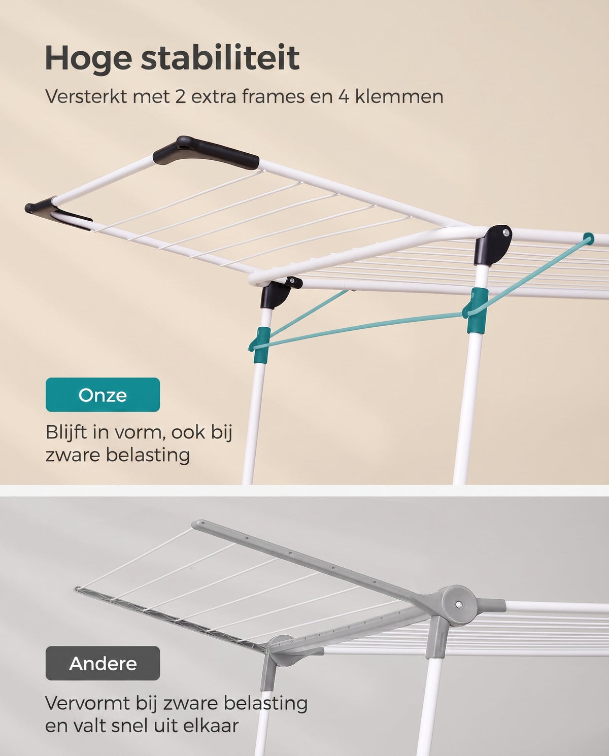 Vleugeldroogrek van Metaal met Sokkenhouders, 56,5 x 173 x 96,5 cm