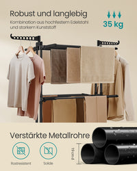Droogrek met 4 Niveaus, Wielen en Opvouwbare Vleugels, 64 x 126 x 172 cm