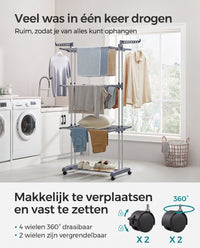 Droogrek met 4 Niveaus, Wielen en Opvouwbare Vleugels, 64 x 126 x 172 cm