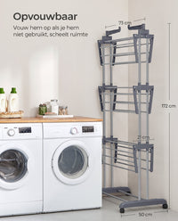 Droogrek met 4 Niveaus, Wielen en Opvouwbare Vleugels, 64 x 126 x 172 cm
