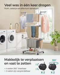 Droogrek met 4 Niveaus, Wielen en Opvouwbare Vleugels, 64 x 126 x 172 cm