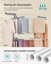 Droogrek met 4 Niveaus, Wielen en Opvouwbare Vleugels, 64 x 126 x 172 cm
