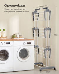 Droogrek met 4 Niveaus, Wielen en Opvouwbare Vleugels, 64 x 126 x 172 cm