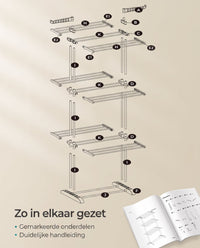 Droogrek met 4 Niveaus, Wielen en Opvouwbare Vleugels, 64 x 126 x 172 cm