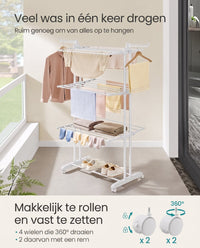 Droogrek met 4 Niveaus, Wielen en Opvouwbare Vleugels, 64 x 126 x 172 cm