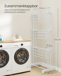 Droogrek met 4 Niveaus, Wielen en Opvouwbare Vleugels, 64 x 126 x 172 cm