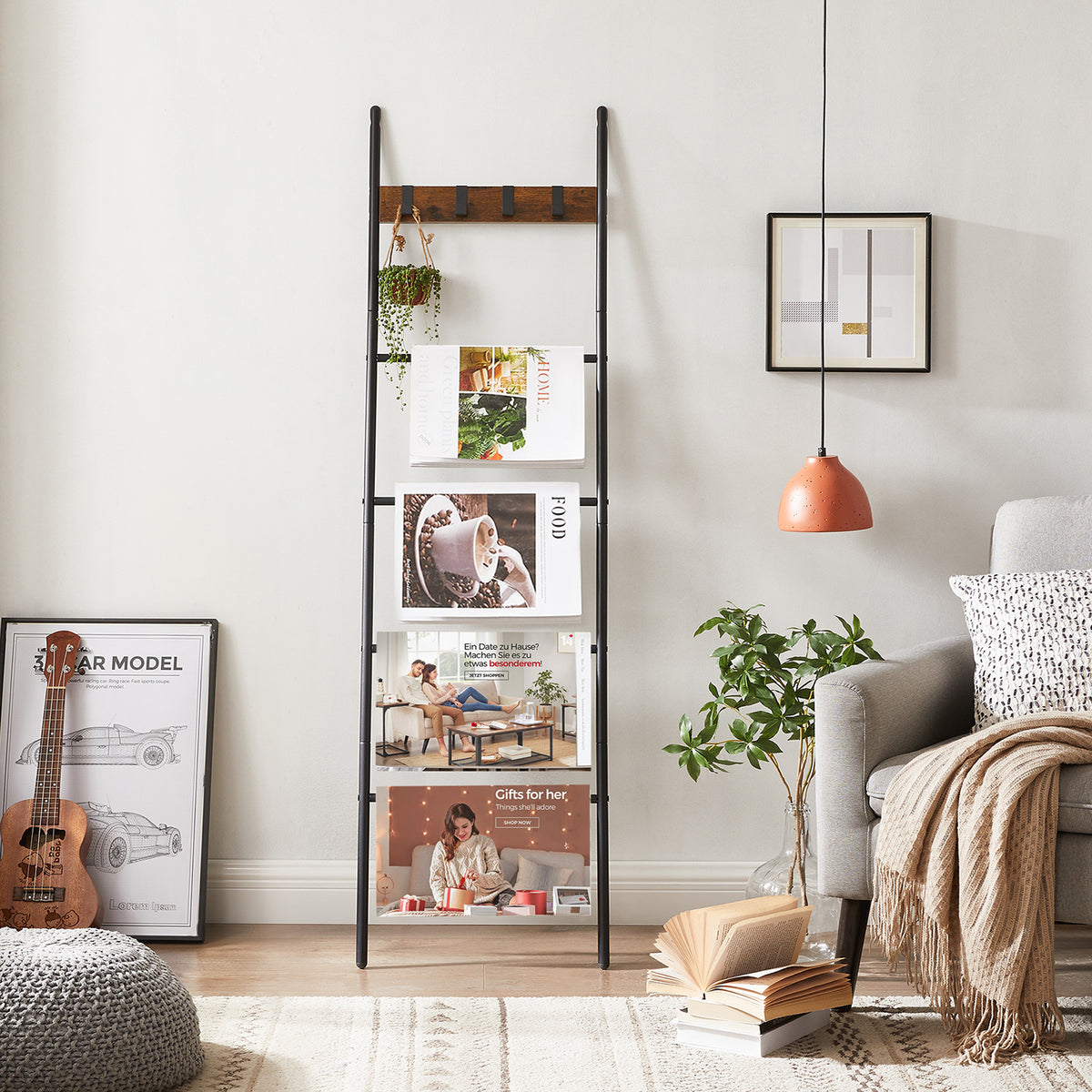 Handdoekladder met 5 Sporten en 4 Haken, 44 x 160 cm