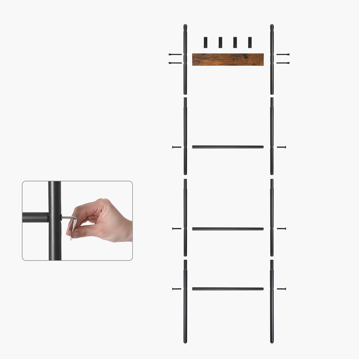 Handdoekladder met 5 Sporten en 4 Haken, 44 x 160 cm