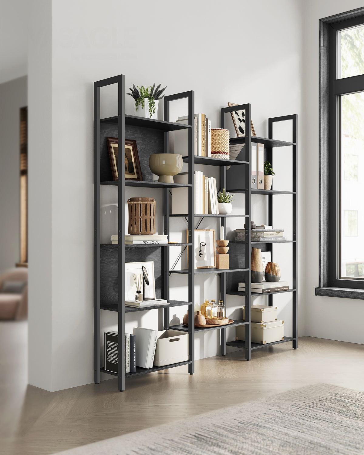 Boekenkast met 14 Planken en Metalen Frame, 158 x 166 cm