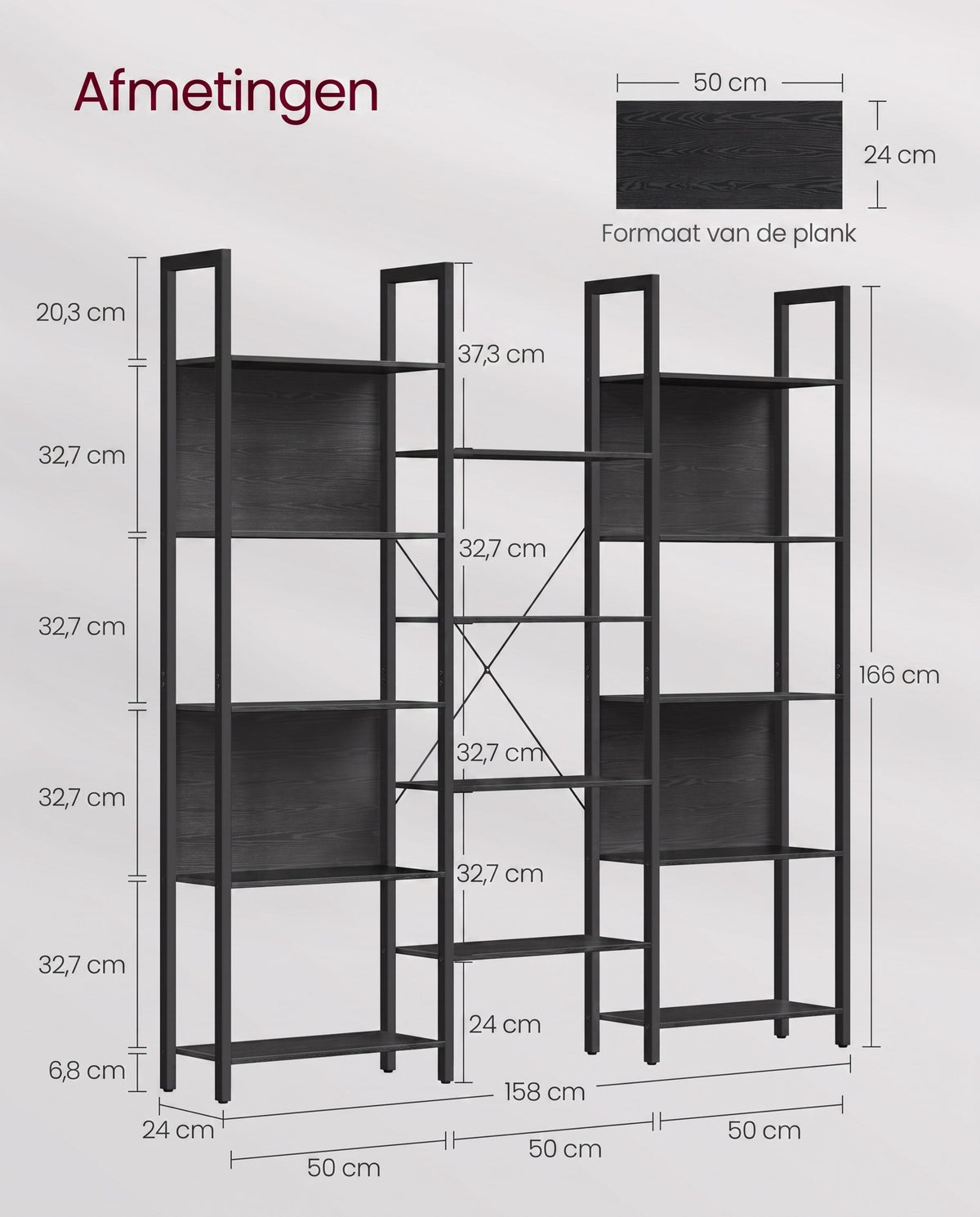 Boekenkast met 14 Planken en Metalen Frame, 158 x 166 cm