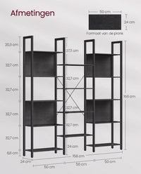Boekenkast met 14 Planken en Metalen Frame, 158 x 166 cm