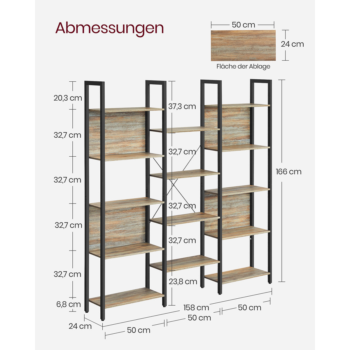 Boekenkast met 14 Planken en Metalen Frame, 158 x 166 cm