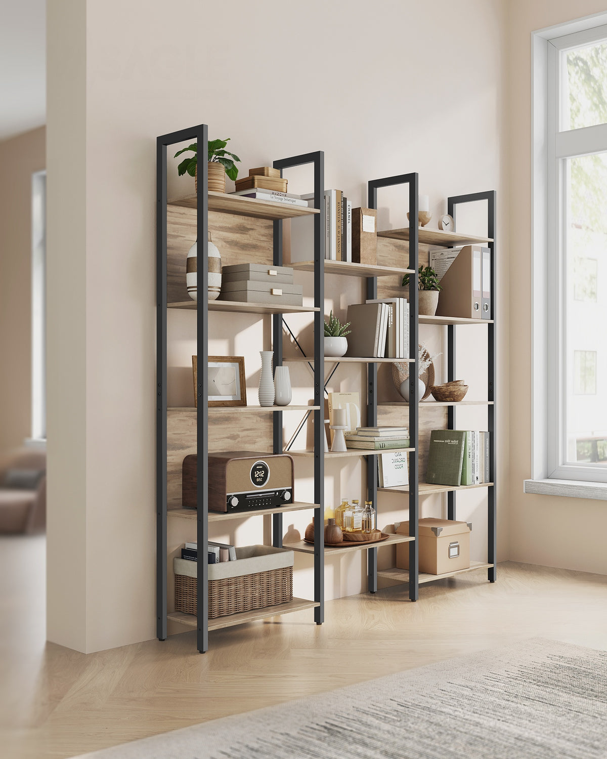 Boekenkast met 14 Planken en Metalen Frame, 158 x 166 cm