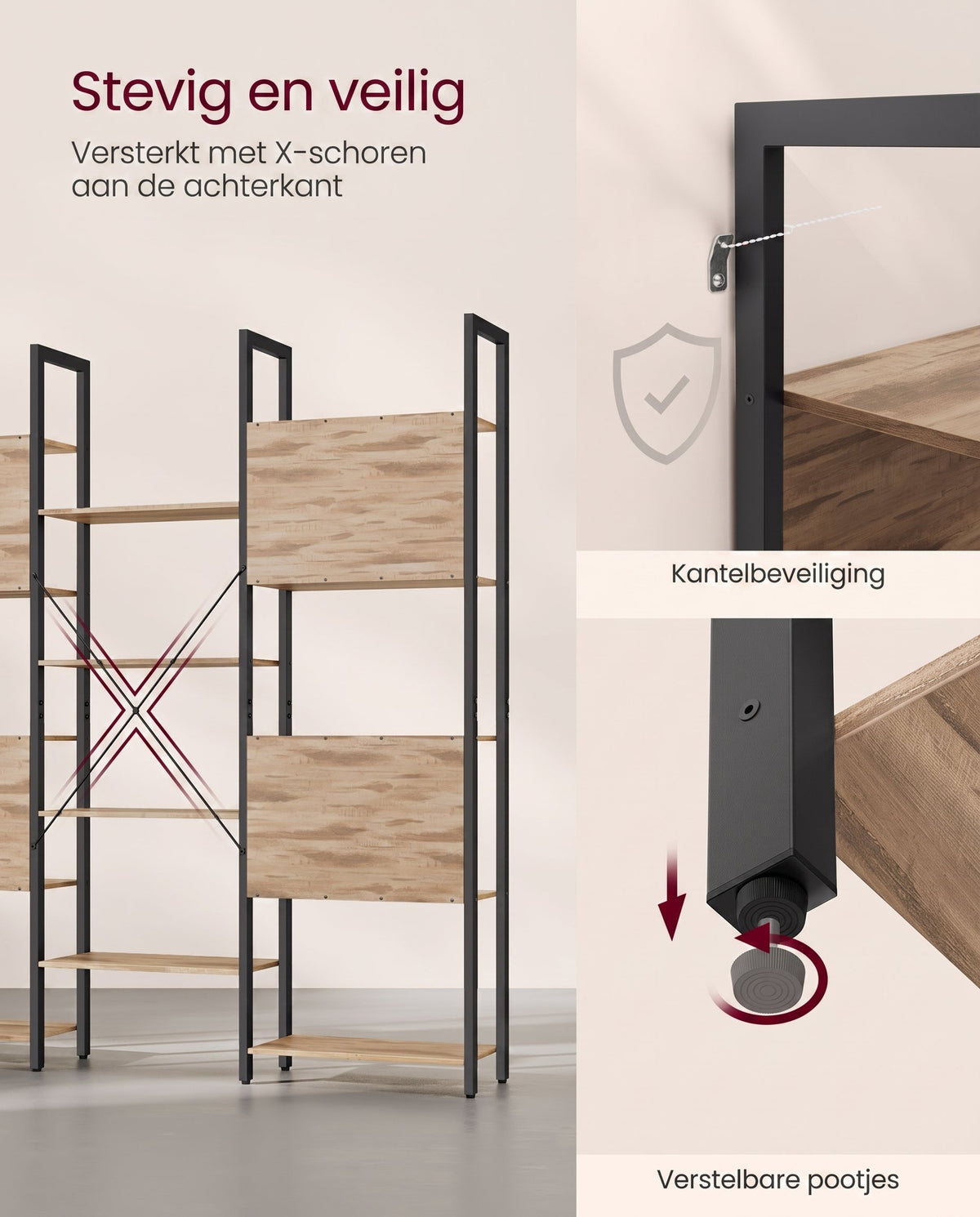 Boekenkast met 14 Planken en Metalen Frame, 158 x 166 cm