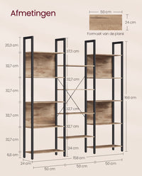 Boekenkast met 14 Planken en Metalen Frame, 158 x 166 cm