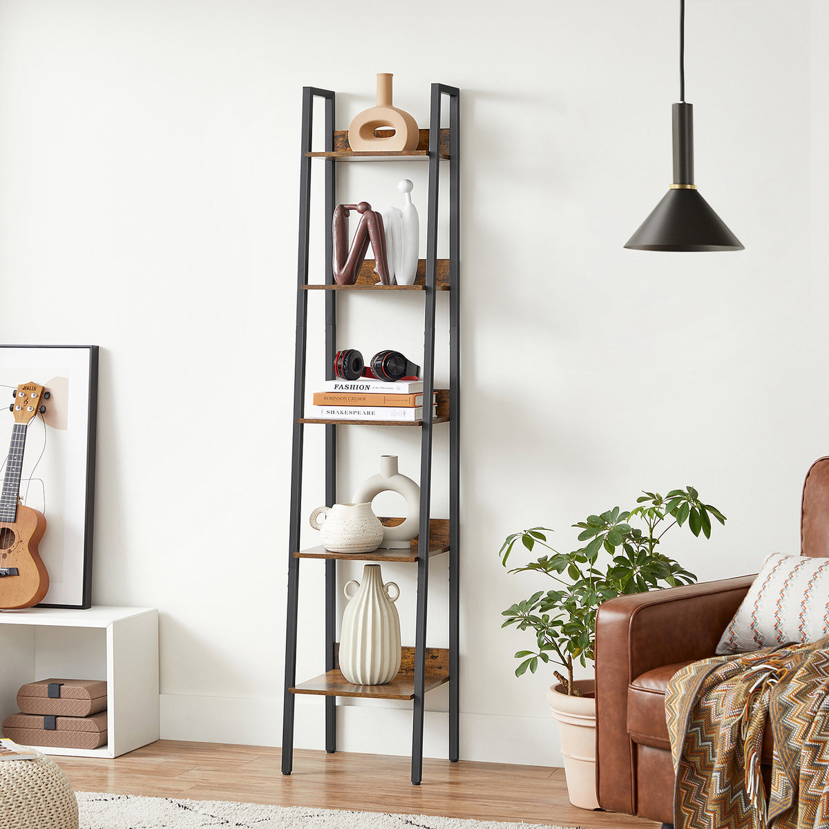 Smalle Boekenkast met 5 Planken en Achterwand, 33,8 x 170 cm