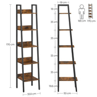 Smalle Boekenkast met 5 Planken en Achterwand, 33,8 x 170 cm