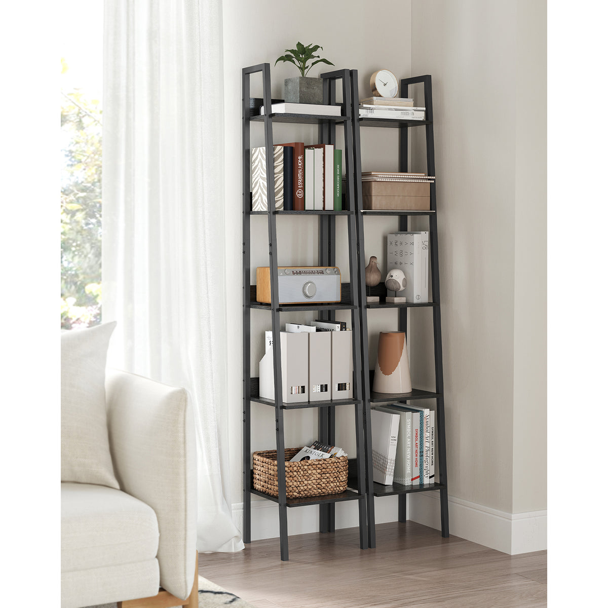Smalle Boekenkast met 5 Planken en Achterwand, 33,8 x 170 cm