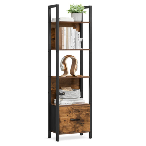 Hoekboekenkast met 5 Planken en Stoffen Lade, 165 cm Hoog