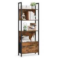 Hoekboekenkast met 5 Planken en Stoffen Lade, 165 cm Hoog