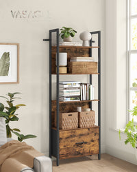Hoekboekenkast met 5 Planken en Stoffen Lade, 165 cm Hoog
