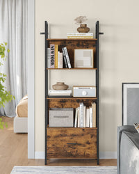 Hoekboekenkast met 5 Planken en Stoffen Lade, 165 cm Hoog
