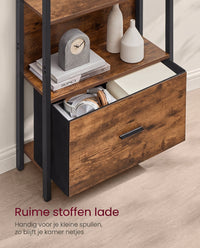 Hoekboekenkast met 5 Planken en Stoffen Lade, 165 cm Hoog