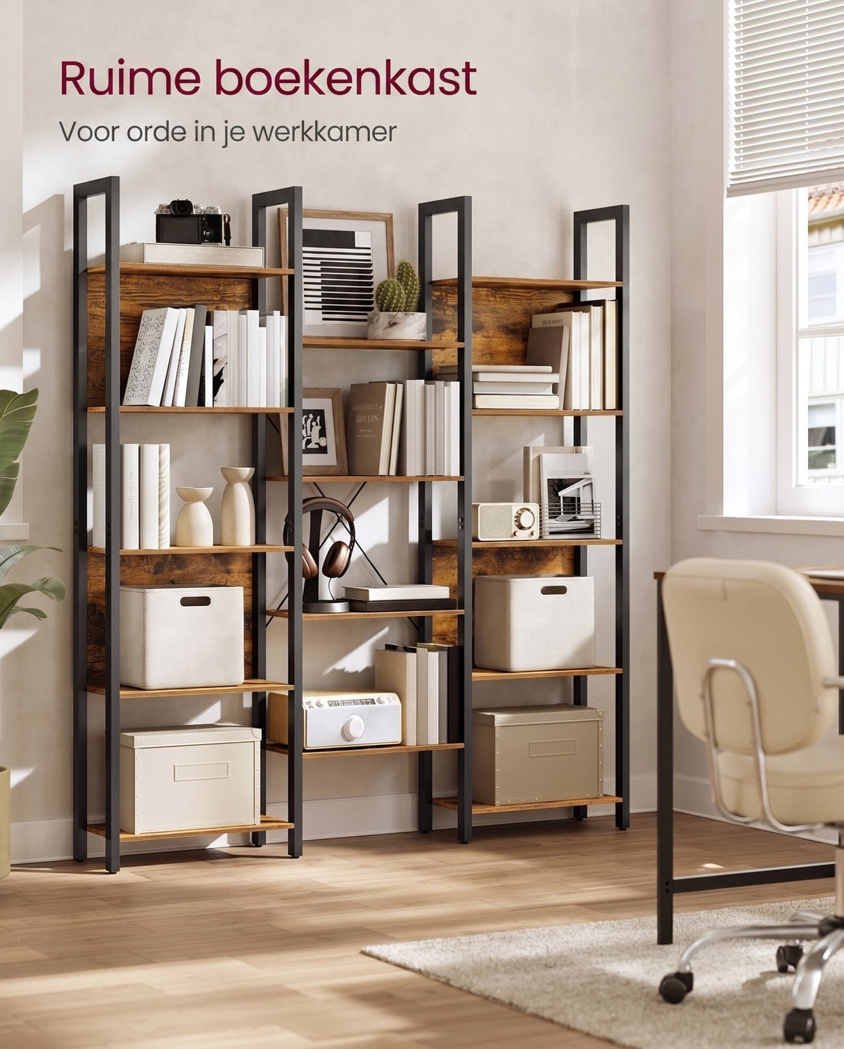 Boekenkast met 14 Planken en Metalen Frame, 158 x 166 cm