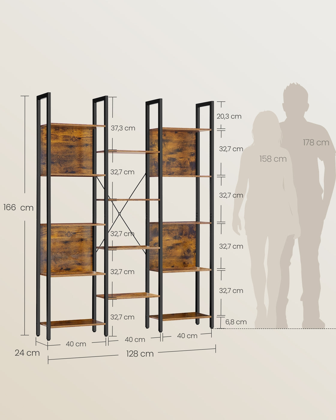 Boekenkast met 14 Planken en Metalen Frame, 158 x 166 cm