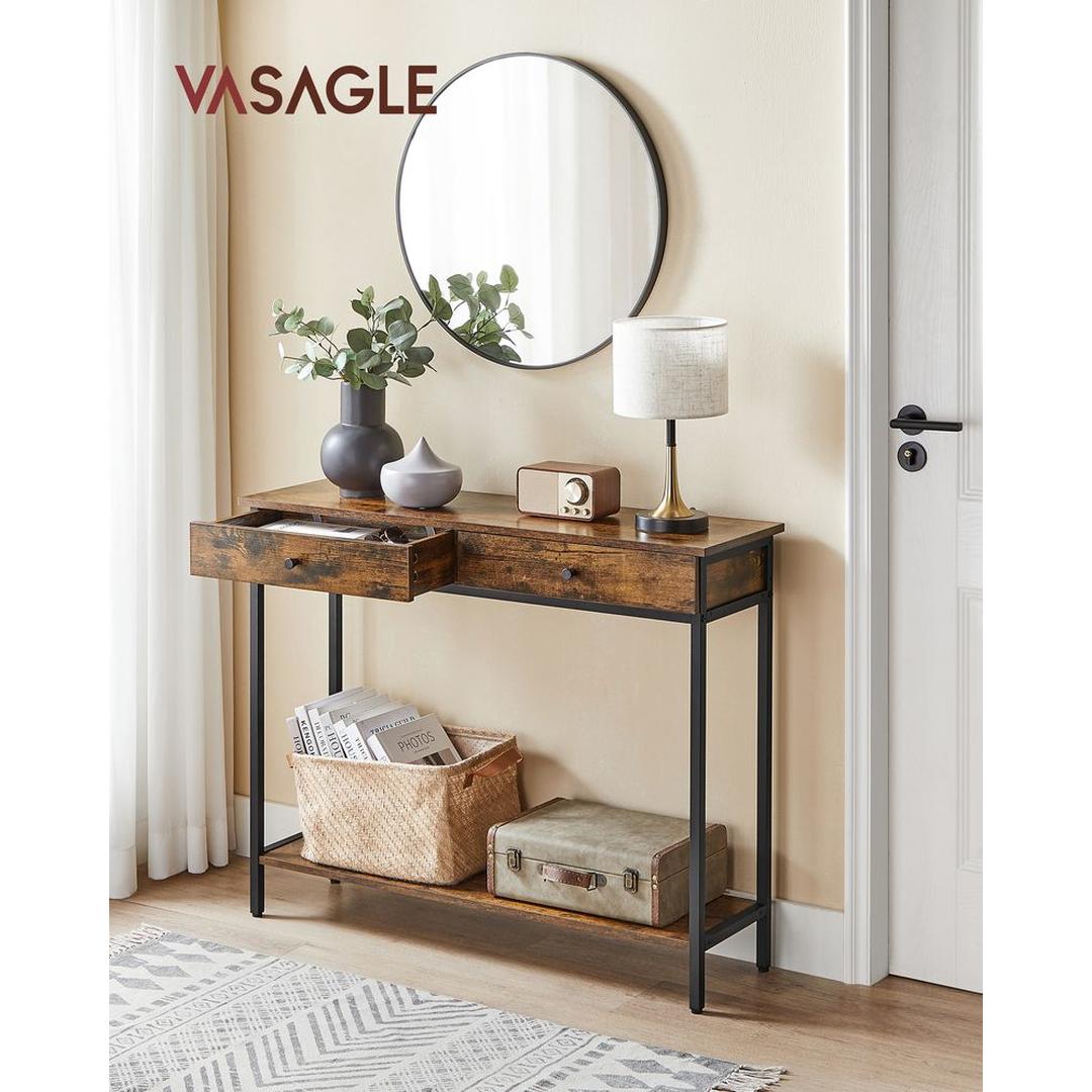 Smalle Sidetable met 2 Lades en Onderplank in Industriële Stijl
