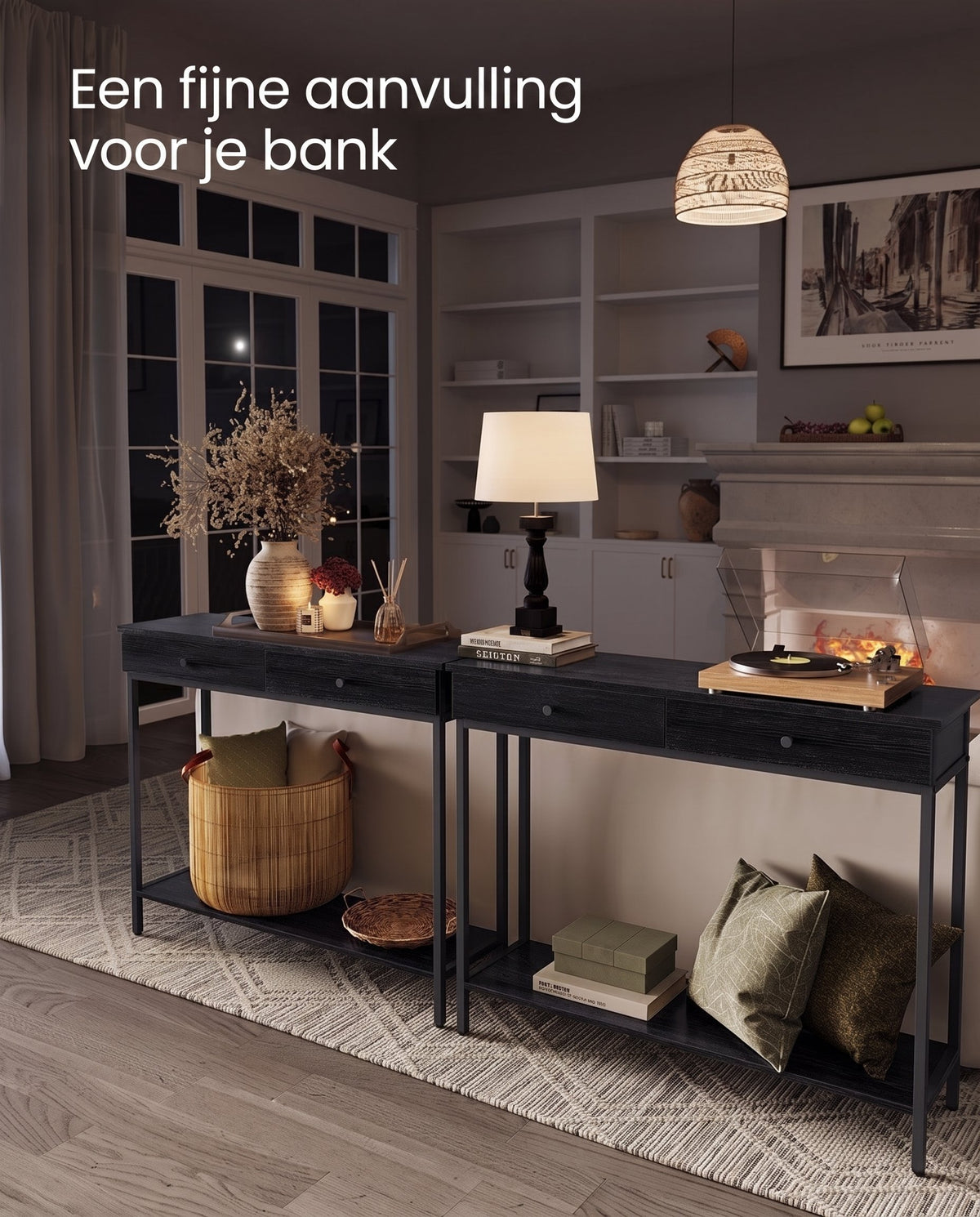 Consoletafel met 2 Lades en Stalen Frame, 100 cm